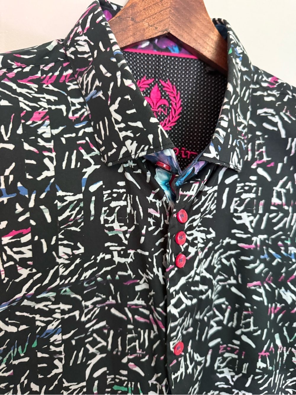 Au Noir Men’s Abstract Print Short Sleeve Button-Up Shirt | XL